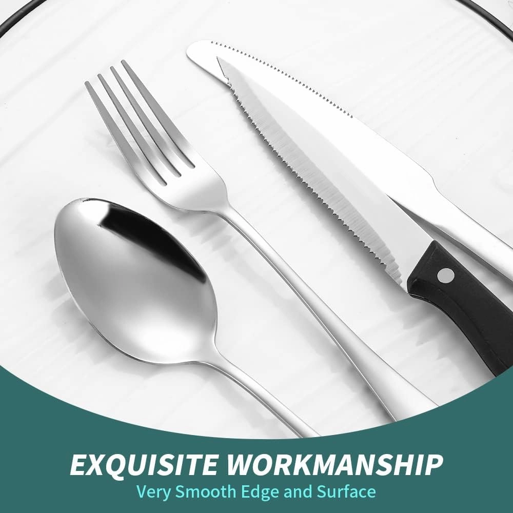 Modern Flatware Silverware Set for 4 Stainless Steel Cutlery 24 Pieces include Forks Spoons Knives Mirror Polished Dishwasher Safe Home and Restaurant Utensils