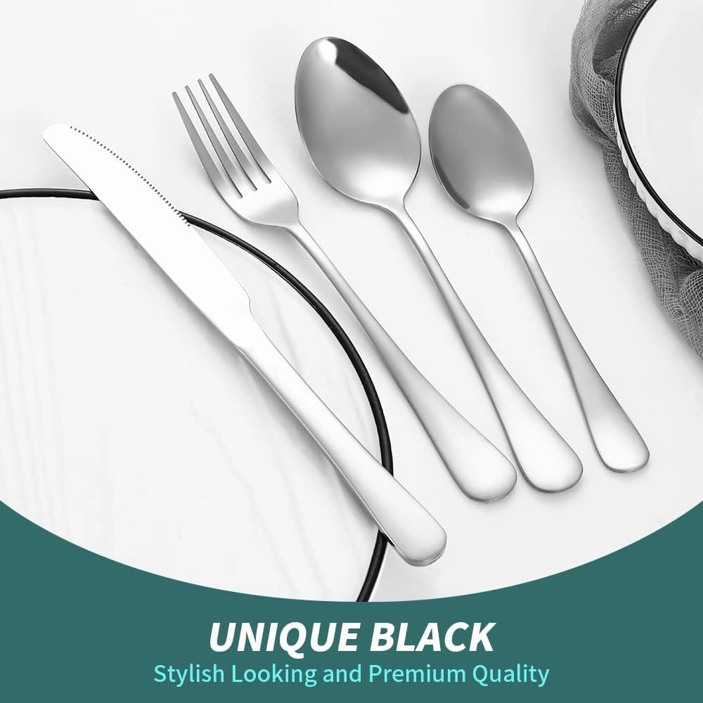 Modern Flatware Silverware Set for 4 Stainless Steel Cutlery 24 Pieces include Forks Spoons Knives Mirror Polished Dishwasher Safe Home and Restaurant Utensils