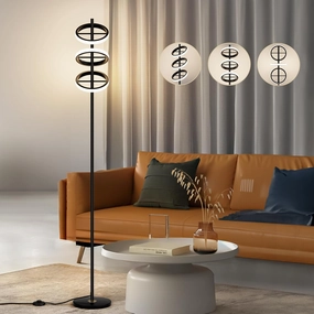 Modern LED Floor Lamp - Adjustable 3 Saturn Rings-Contemporary Tall Standing Lamp for Living Room & Office Bedroom Reading-Black