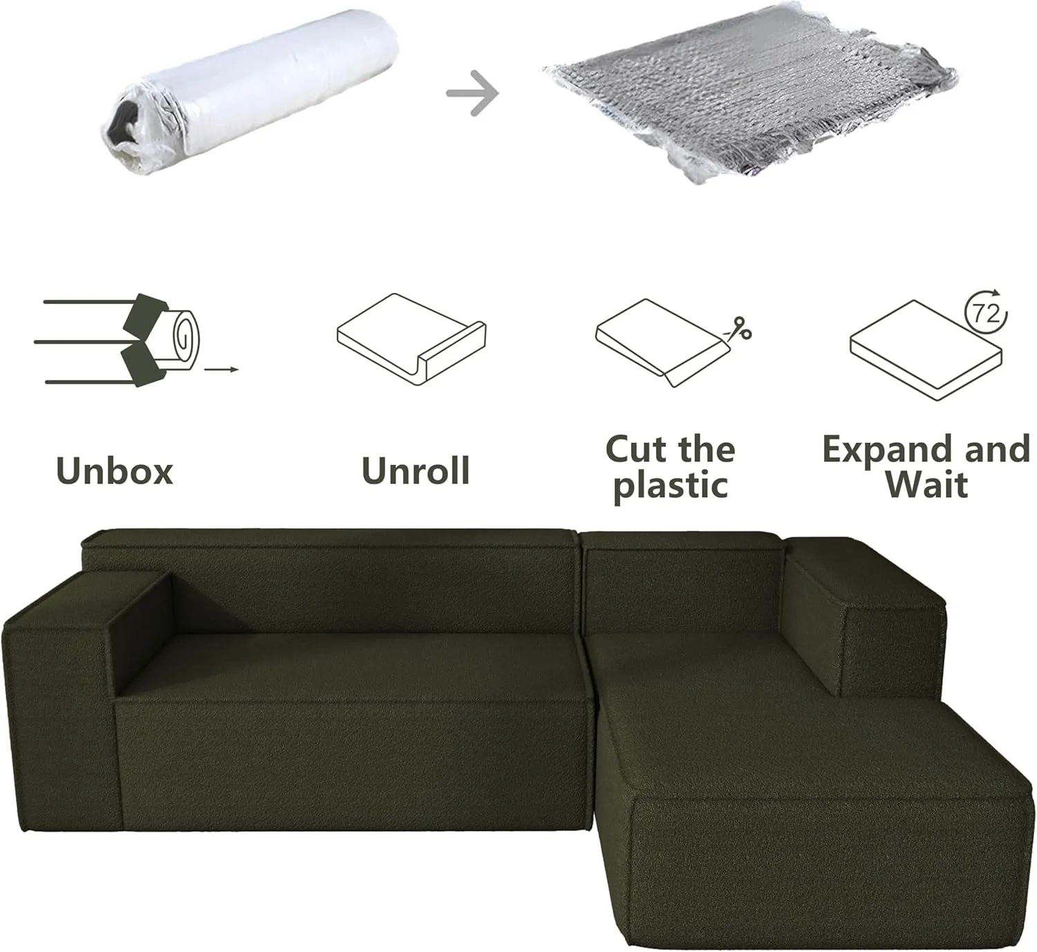 Modular Sectional Sleeper Sofa,L-Shape Chaise,7-Seater Sofa,Upholstered Couches for Living Room Bedroom,No Assembly,Green