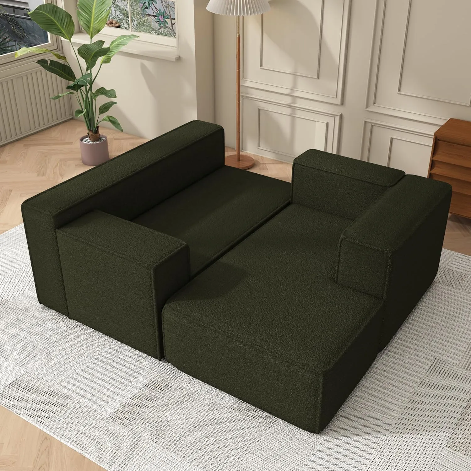 Modular Sectional Sleeper Sofa,L-Shape Chaise,7-Seater Sofa,Upholstered Couches for Living Room Bedroom,No Assembly,Green