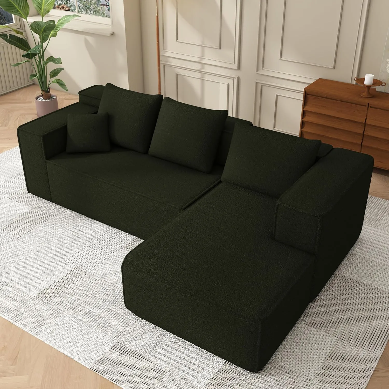 Modular Sectional Sleeper Sofa,L-Shape Chaise,7-Seater Sofa,Upholstered Couches for Living Room Bedroom,No Assembly,Green