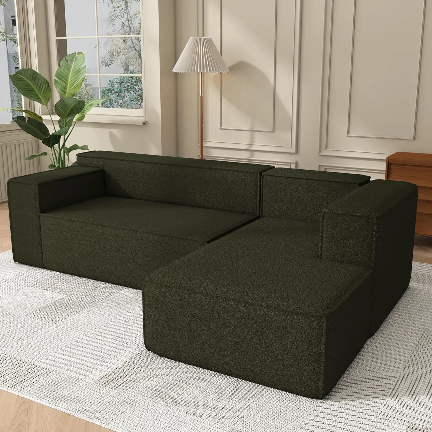Modular Sectional Sleeper Sofa,L-Shape Chaise,7-Seater Sofa,Upholstered Couches for Living Room Bedroom,No Assembly,Green