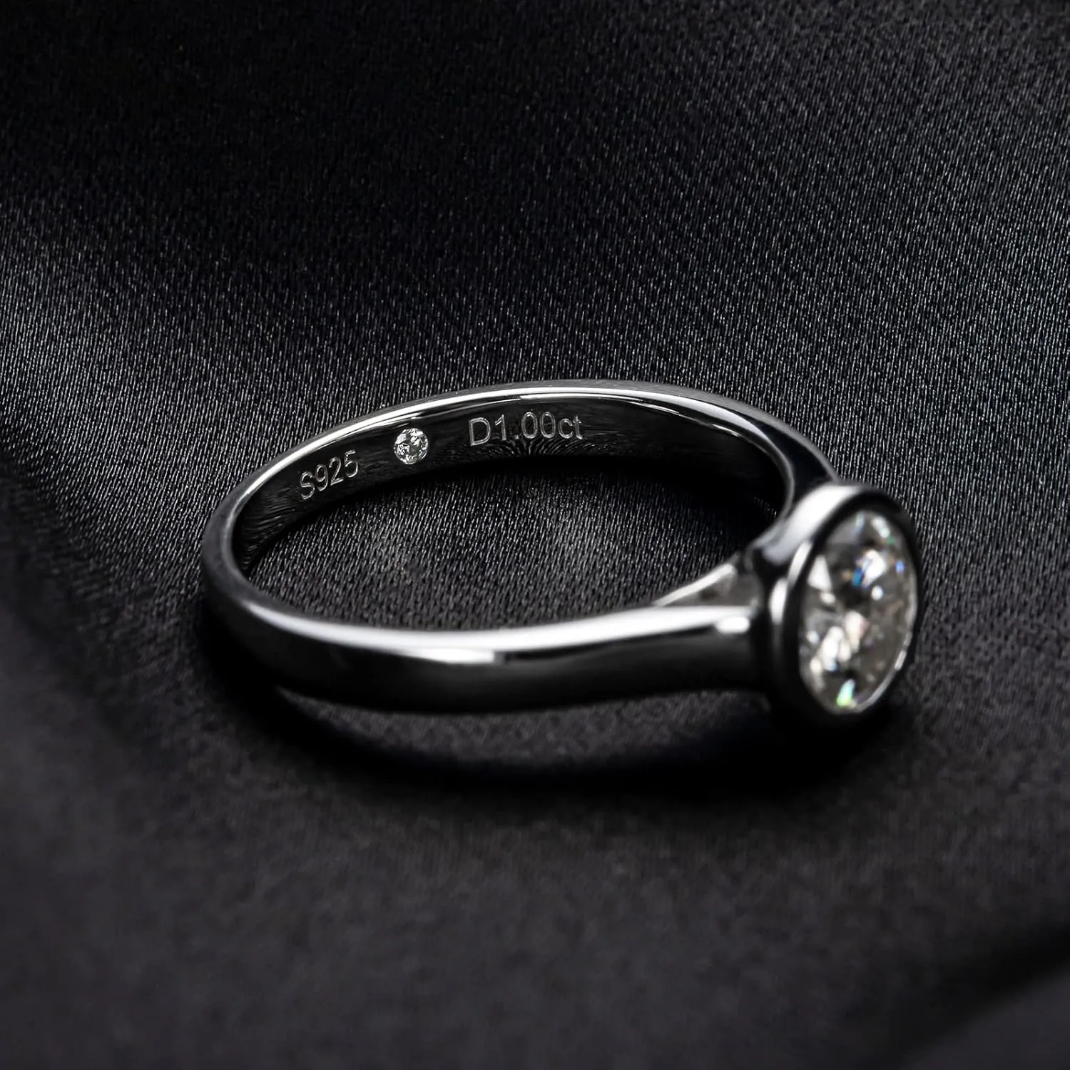 Moissanite Engagement Rings, 1/2/3 CT Bezel Setting Round Lab Created Diamond Solitaire Promise Rings in 14K White Gold Plated Sterling Silver, Anniversary Rings for Women