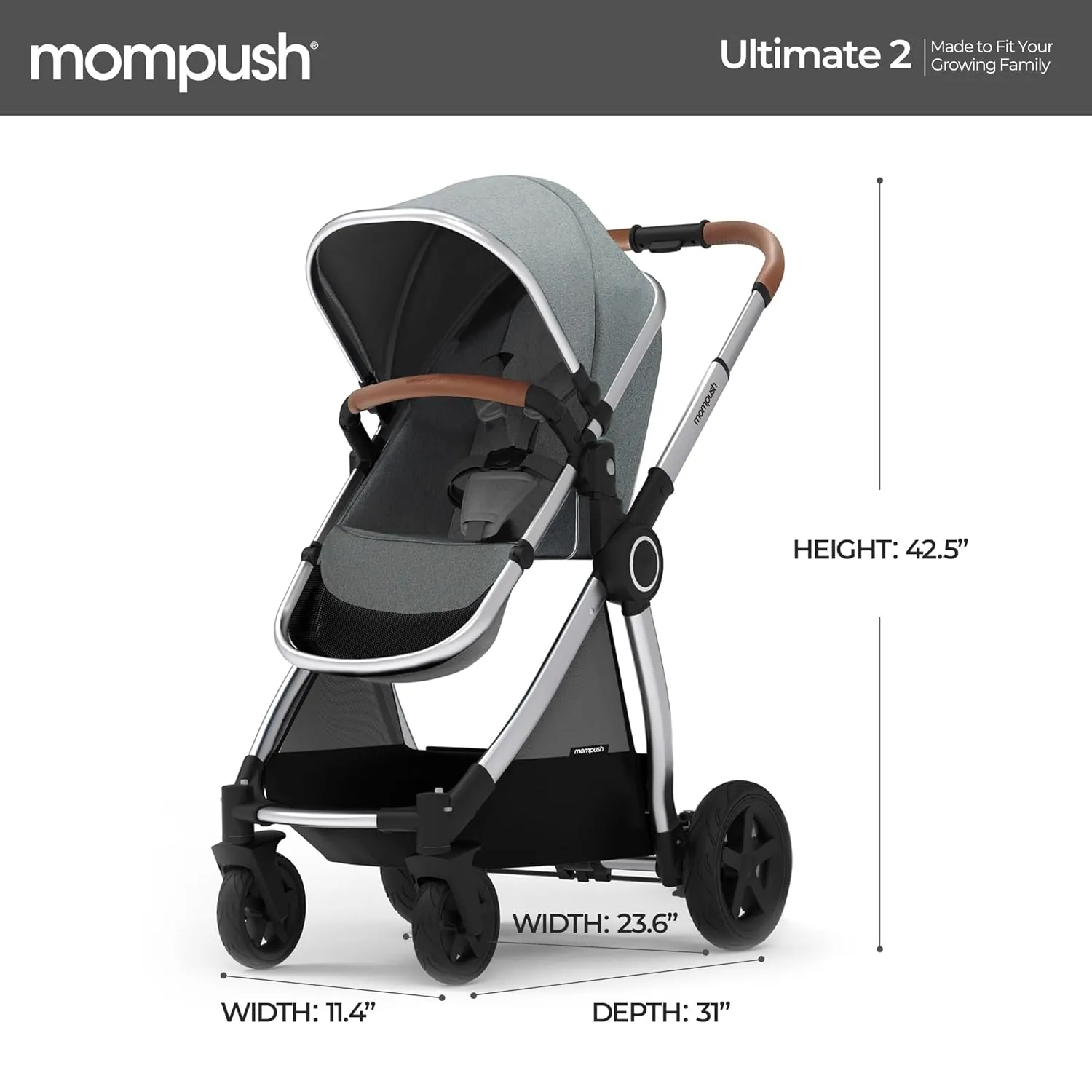 Mompush Ultimate2 Baby Stroller, Premium Convertible Full-Size Stroller for Toddler, Reversible Seat with One Hand Recline Adjustment, Car Seat Adapter Included