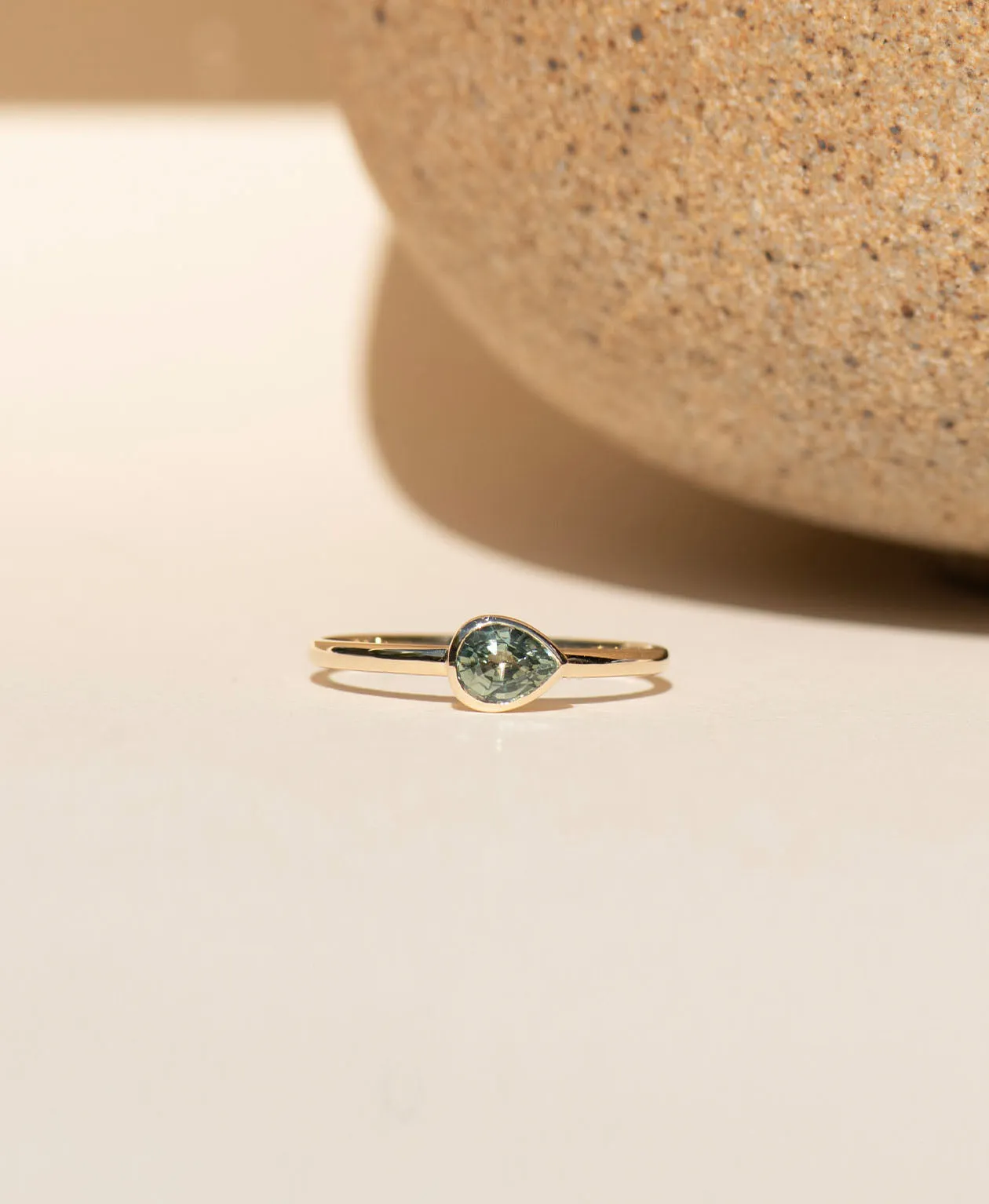 Mon Petit Stacker Ring - 9k Yellow Gold, Pear Cut Green Sapphire