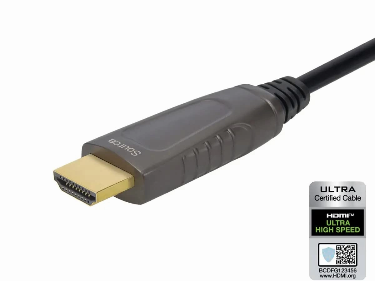 Monoprice 8K Ultra High Speed Fiber Optic Certified HDMI Cable - HDMI 2.1, 8K@60Hz, 4K@120Hz, 48Gbps, HDR, VRR, Active Optical Cable (AOC), CMP Plenum Rated, 49ft, Black
