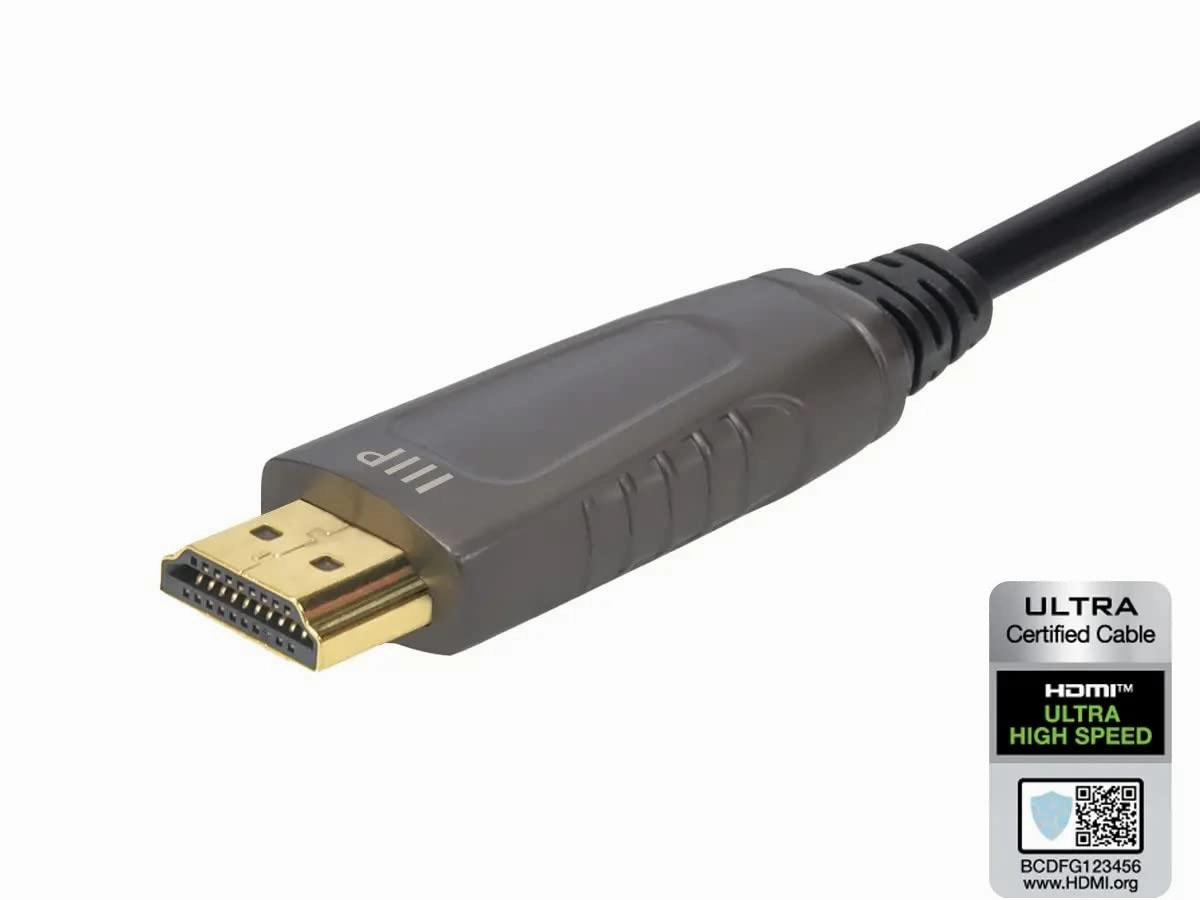 Monoprice 8K Ultra High Speed Fiber Optic Certified HDMI Cable - HDMI 2.1, 8K@60Hz, 4K@120Hz, 48Gbps, HDR, VRR, Active Optical Cable (AOC), CMP Plenum Rated, 49ft, Black