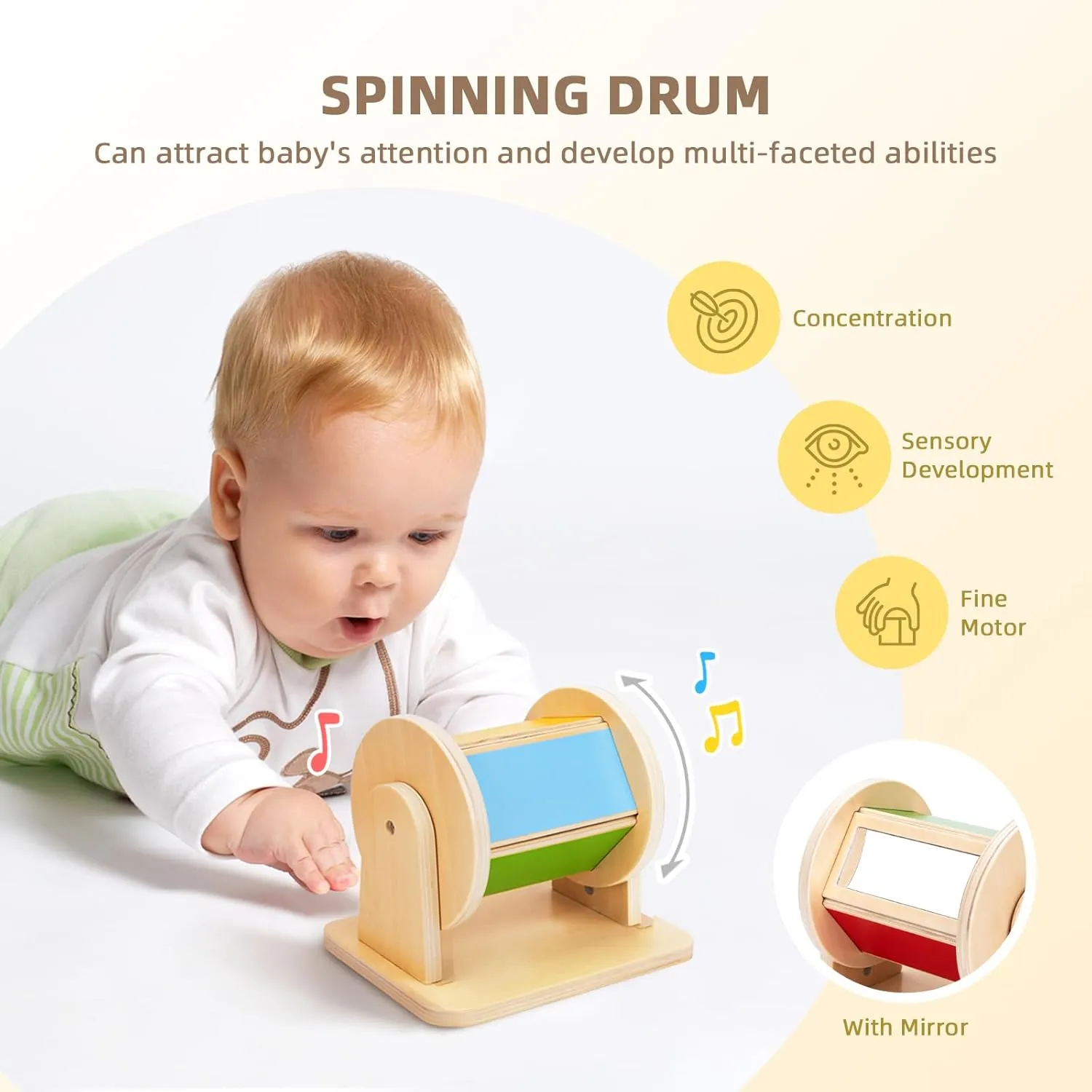 Montessori Toys 0-6 Months, Montessori Toy Set, 7 in 1 Newborn Baby Toys with Spinning Drum, Tissue Box Toy, Sensory Balls, Contrast Cards, Teether and More