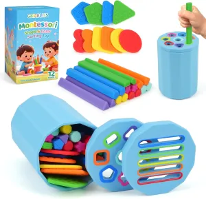 Montessori Toys For 1 2 Year Old Girl and Boy, Shape & Color Sorters Sensory Toys For Toddlers 1-3, Educational Toy For Fine Motor Skills, 1 Year Old Girl and Boy Gift, Silicone Montessori Toy, 2 In 1