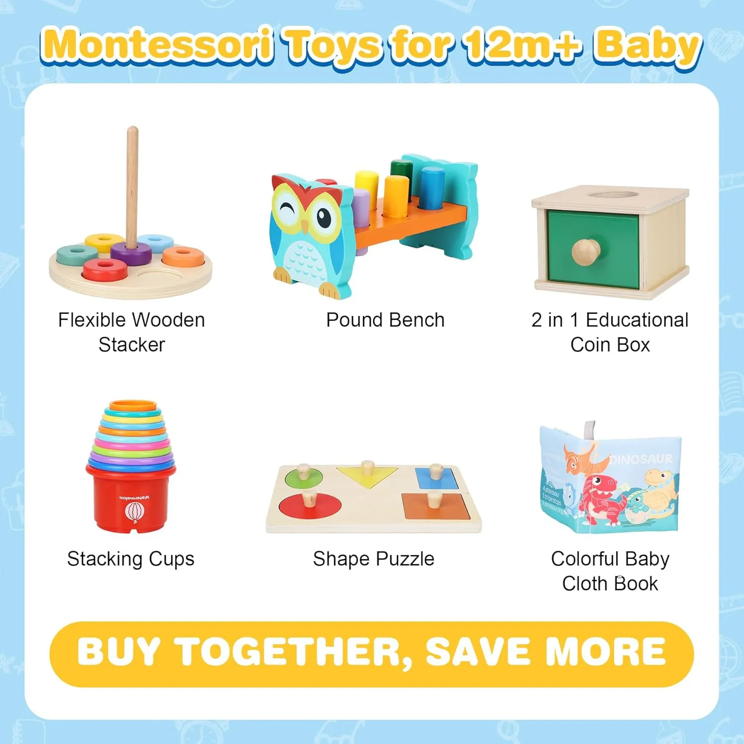 Montessori Toys for 1 Year Old, 6-in-1 Baby Toys 6-12 Months Educational Toys for 1 Year Old Developmental Learning Toy Infant Birthday Gifts for Boys Girls Babies