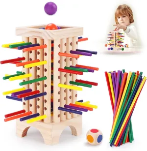 Montessori Wooden Board Games for Kids 42 Colorful Stacking Wooden Sticks Dice Game Fine Motor Skills Montessori Toys for 3 4 5 6 Year Old Girl Boy Educational Learning Gift Ages 4-8