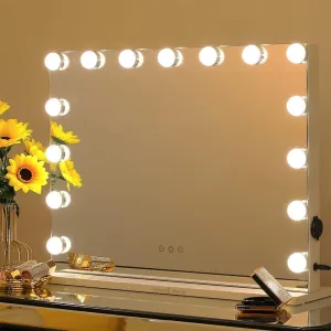 MOON MOON Hollywood Vanity Mirror with Lights，Professional Makeup Mirror & Lighted Vanity Makeup Mirror with Smart Touch Adjustable LED Lights (Black 58x46CM)