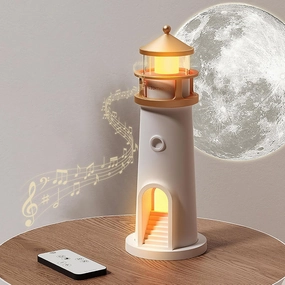 Moon Lighthouse Lamp, LED Moonlight Projector Lamp,Moon Projector Desk lamp with Bluetooth Speakers,Children Starry Sky Night Light,Suitable for Bedroom, Living Room, Desk, Lighthouse Gift