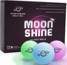 Moonshine LED Golf Balls – 12-Pack of Glow in The Dark, Light Up Golf Balls for Night Play (3 Pink, 3 Green, 3 Blue, 3 Orange) with 8 Minutes of Glow per Hit & 40-Hour Battery Life