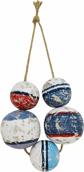 Morning View Buoy Decor Nautical Decor Wood Fishing Floats Decor for Home Coastal Wall Decor Hanging Decorative Boat Floats Wall Art Beach House Decor Nautical Ball with Rope Bathroom Decor 5 Inch