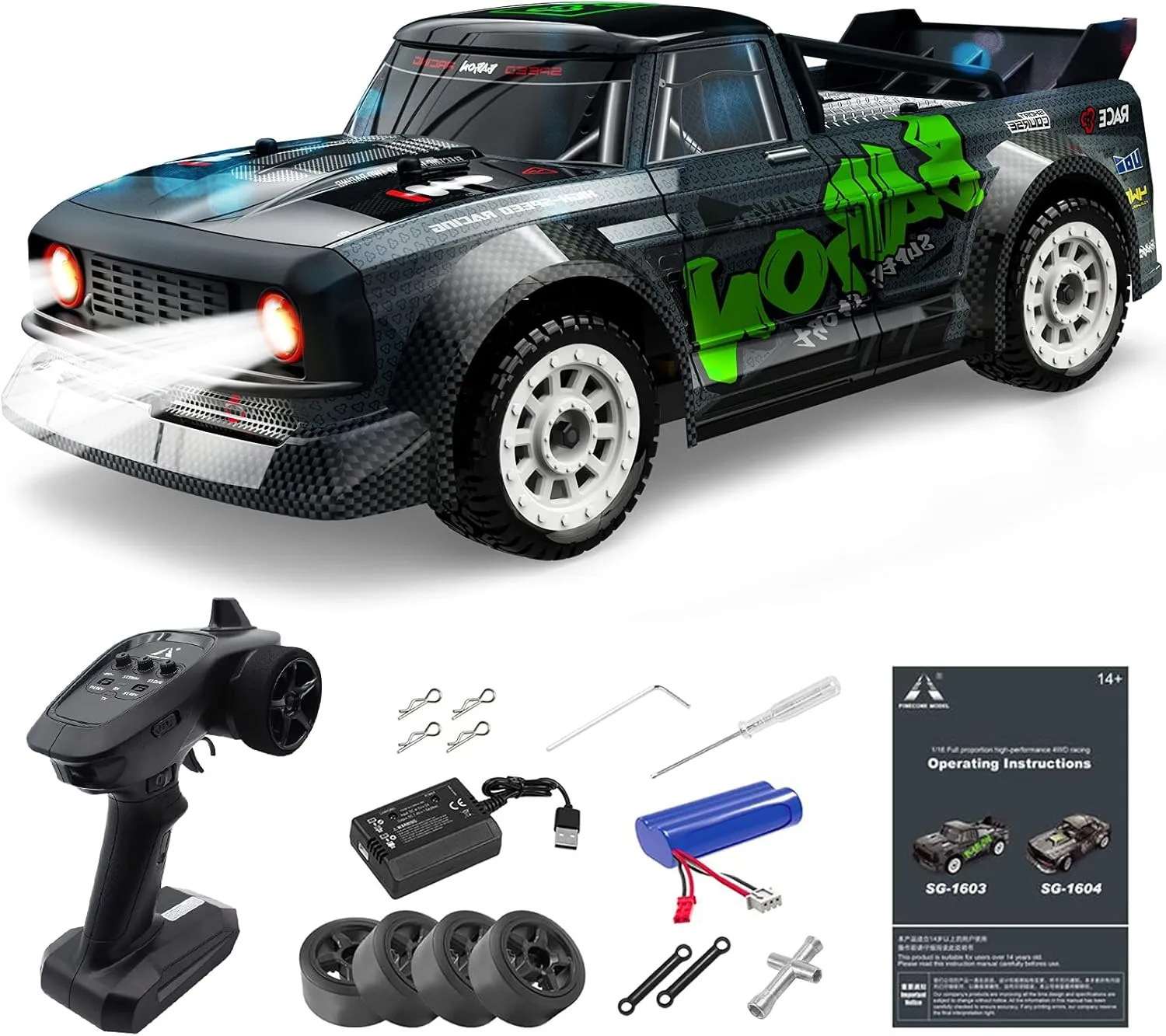 Mostop RC Drift Car for Adults 20MPH High Speed RC Drift Racing Car, 4WD 2.4Ghz Remote Control Car,Throttle & Steering Control RC Car for Drift and Race,1/16 RTR Drift RC Cars with Light