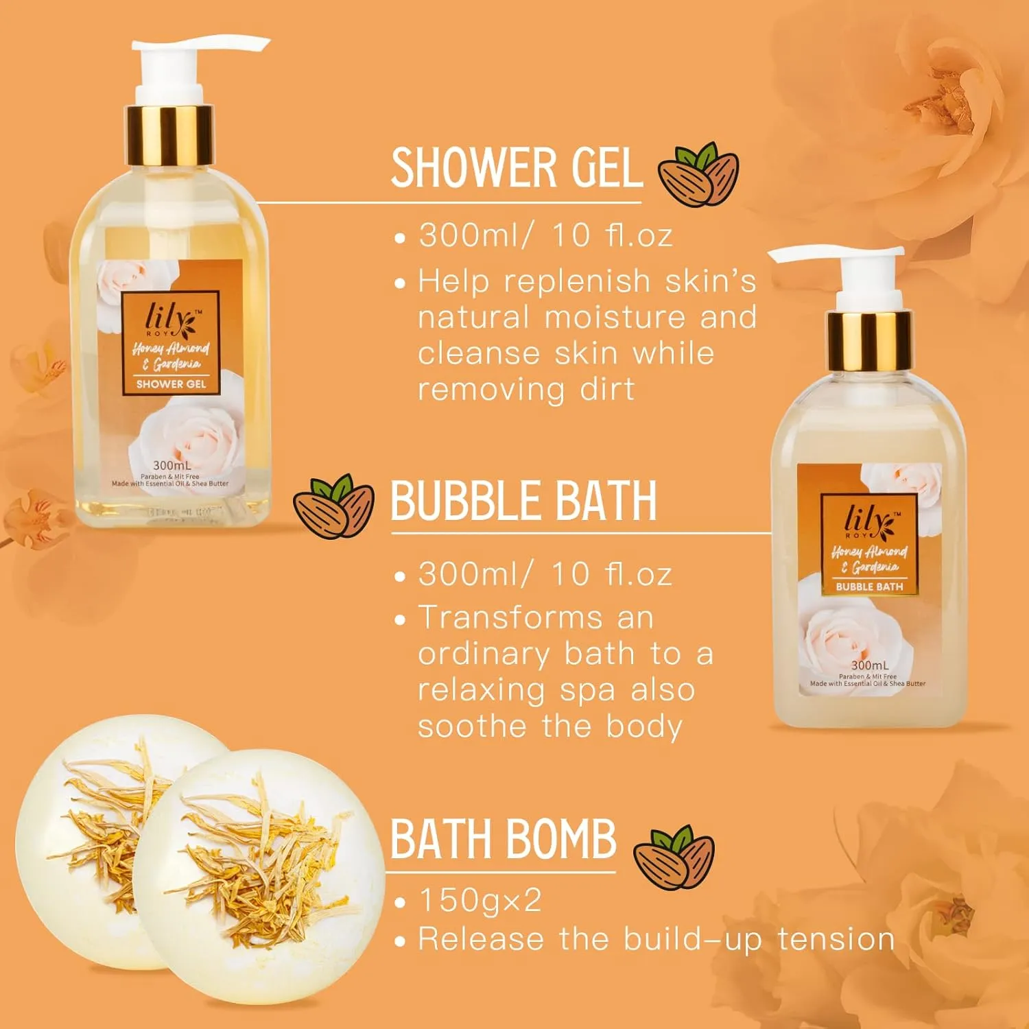 Mothers Day Gifts for Mom - 10-Piece Honey Almond Bath & Body Gift Set for Women, Spa Gift Basket, Self Care Kit with Bath Bomb & Moisturizers | Christmas, Birthday Gifts, All Occasion Holiday Present