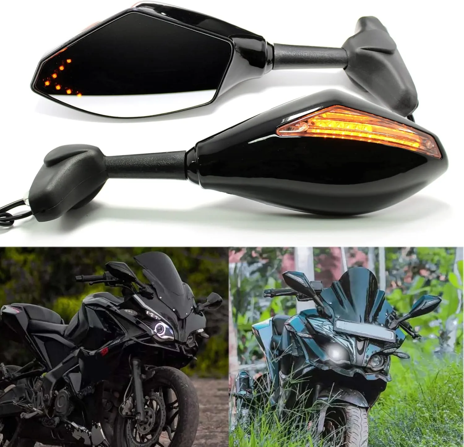 Motorcycle LED Turn Signal Rear View Mirrors with Arrow For Honda Suzuki Racing Bike Sport Bike