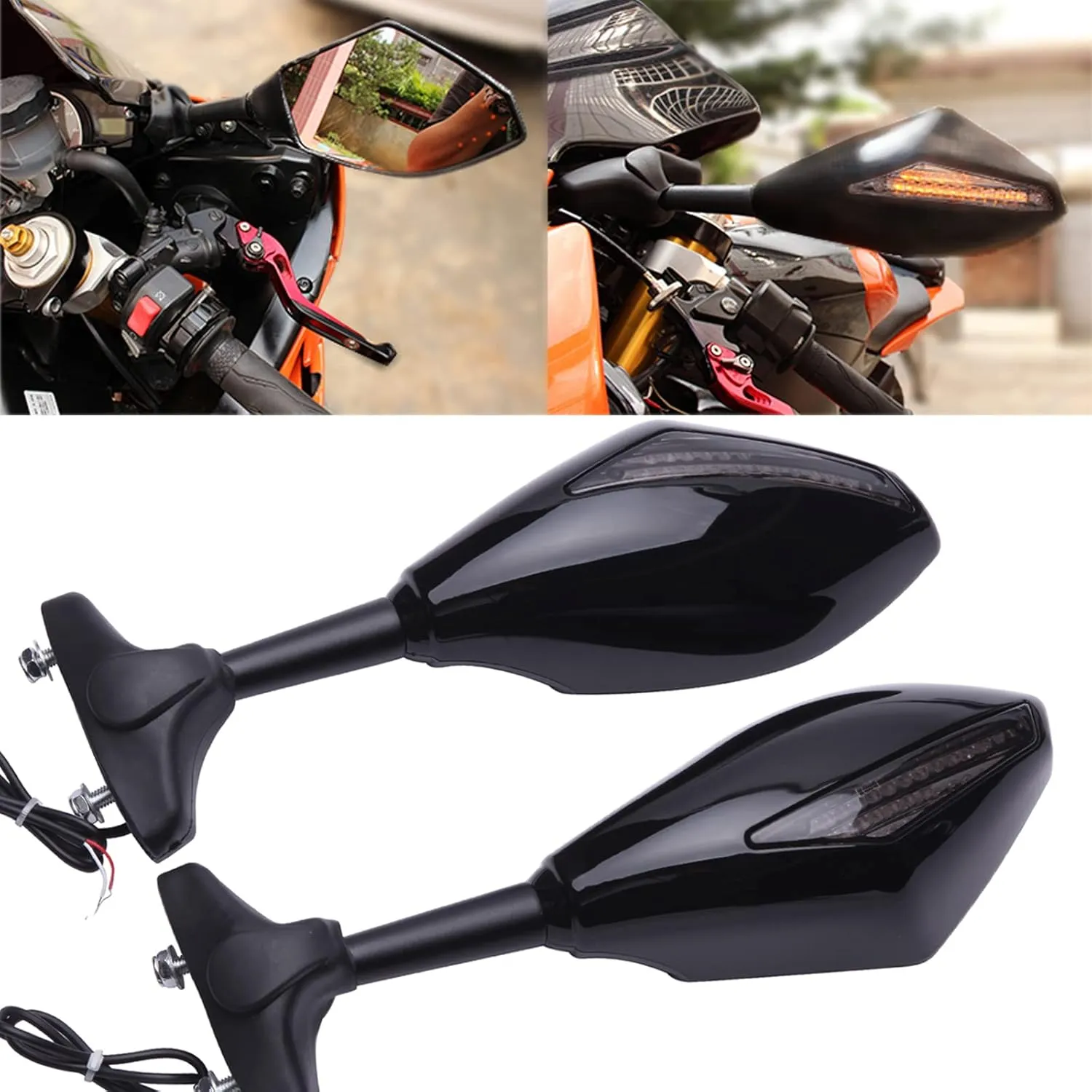 Motorcycle LED Turn Signal Rear View Mirrors with Arrow For Honda Suzuki Racing Bike Sport Bike
