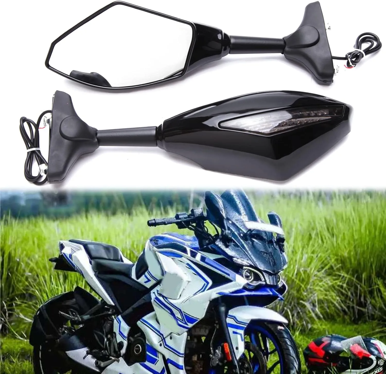 Motorcycle LED Turn Signal Rear View Mirrors with Arrow For Honda Suzuki Racing Bike Sport Bike