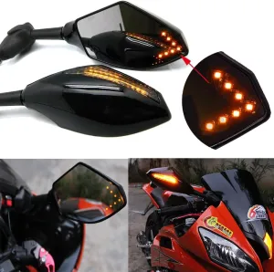 Motorcycle LED Turn Signal Rear View Mirrors with Arrow For Honda Suzuki Racing Bike Sport Bike