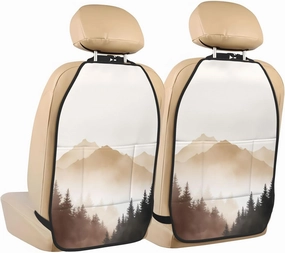 Mountain Range Pine Trees Minimalist Car Seat Back Kick Protectors,2 Pack Kick Mats with Storage Pockets for Vehicles to Protect from Dirt Mud Scratches