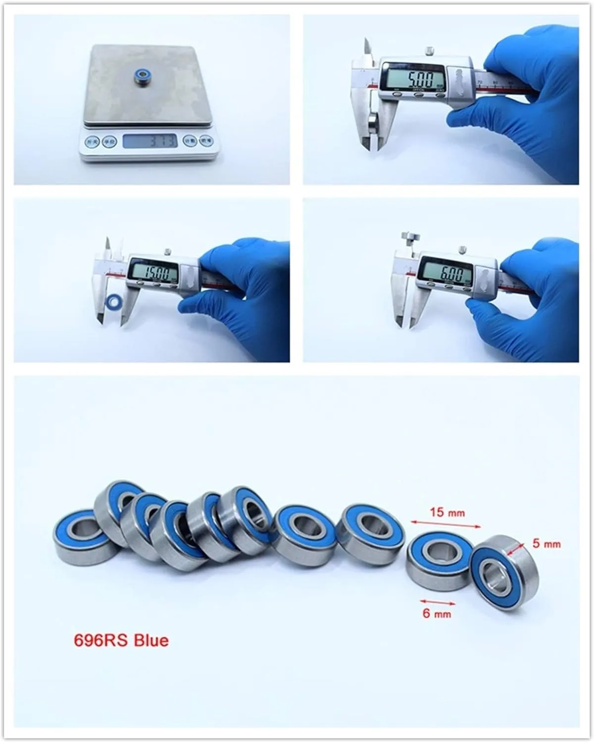 MR125rs MR106rs MR126rs 686rs 696rs Ball Bearing ABEC-3 RC Car Trucks Racing Hobby Ball Bearings for 1/10 1/8 10PCS(Blue Sealed,MR125RS-10PCS)