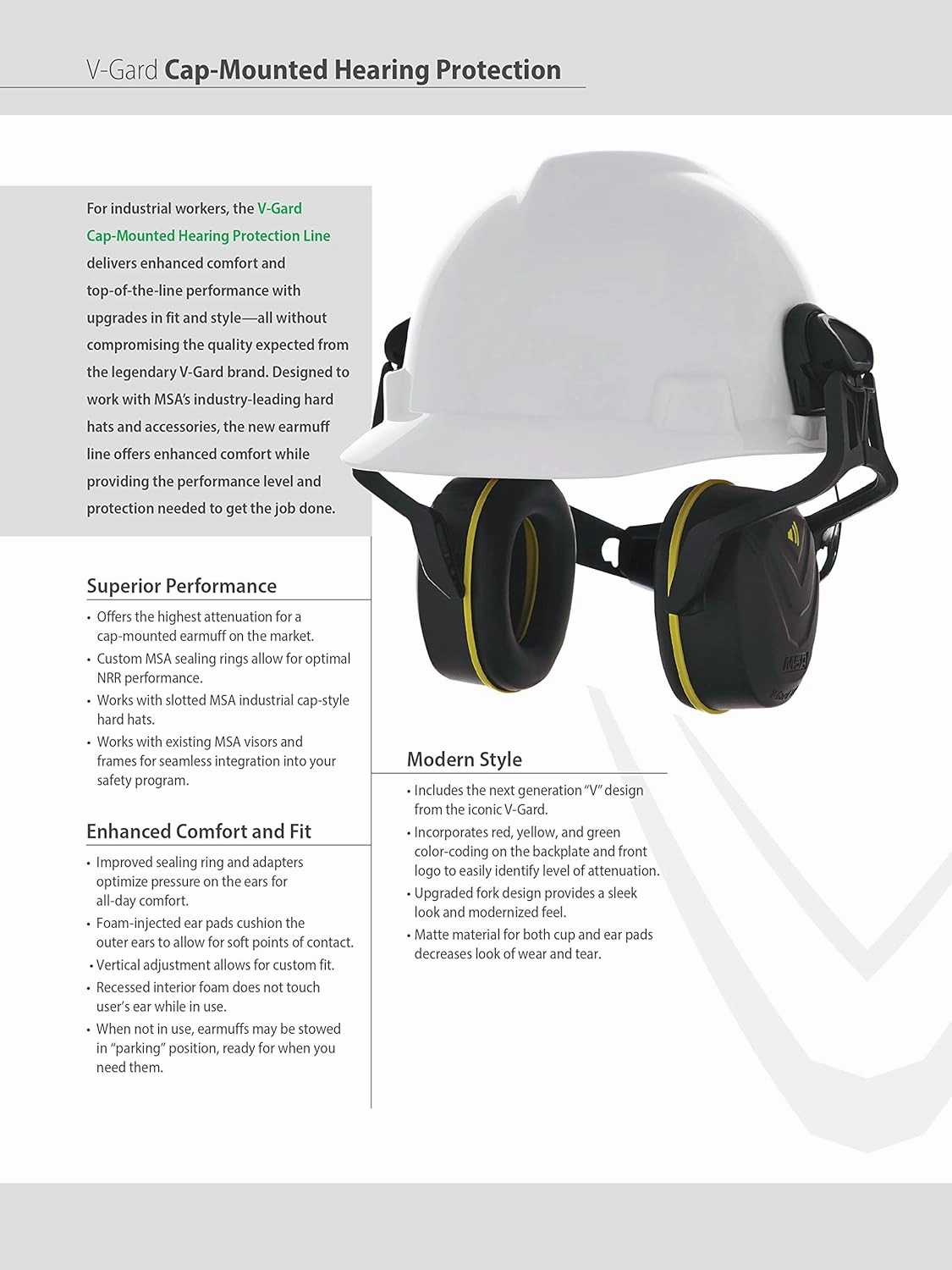 MSA V-Gard Helmet Ear Defenders - Enhanced Comfort Hearing Protection with Helmet Mount for V-Gard Cap Style Hard Hats