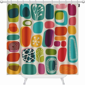 Mugod Geometric Shapes Shower Curtains Retro Style Shapes Vintage Multicolored Fashion Background Decorative Bathroom Waterproof Fabric Shower Curtain with 12 Hooks 60 x 72 Inches