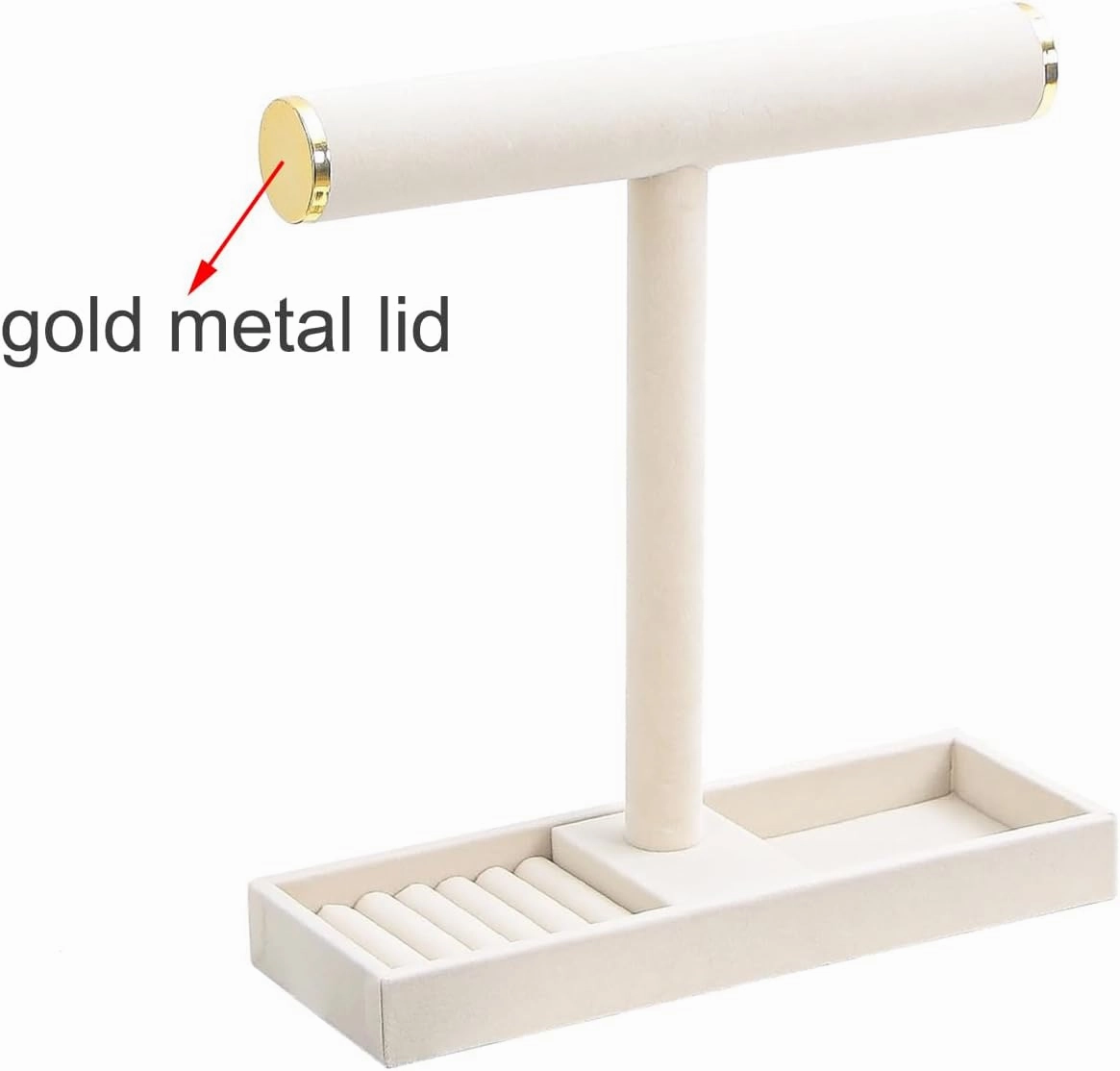 Multi-Use Jewelry Holder Stand, Necklace Bracelet Ring Organizer Stand, Scrunchie Watches Velvet Jewelry Holder Stand With Tray for Women Girls Home Use(Beige with Lid)