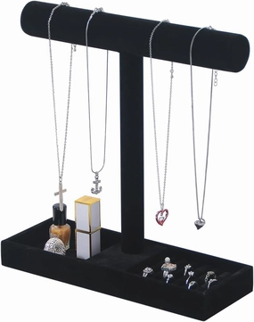 Multi-Use Jewelry Holder Stand, Necklace Bracelet Ring Organizer Stand, Scrunchie Watches Velvet Jewelry Holder Stand With Tray for Women Home Use(Black Color)