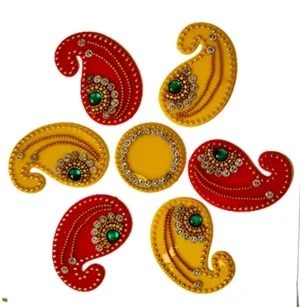 Multicolor Acrylic Handcrafted Decorative Rangoli Set for for Floor Decoration for Diwali Puja Functions-Reusable-7 PCS-7 Inch-Keri Shape