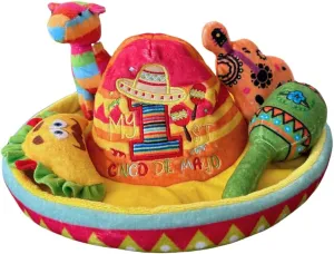 My First Cinco De Mayo Baby Toy - Deluxe 5 Piece Gift Set - Hispanic Mexican Latin Heritage Toys with Sombrero & 4 Sensory Toys (Taco, Maraca, Guitar, Donkey) - Colorful Mexican Theme for Babies