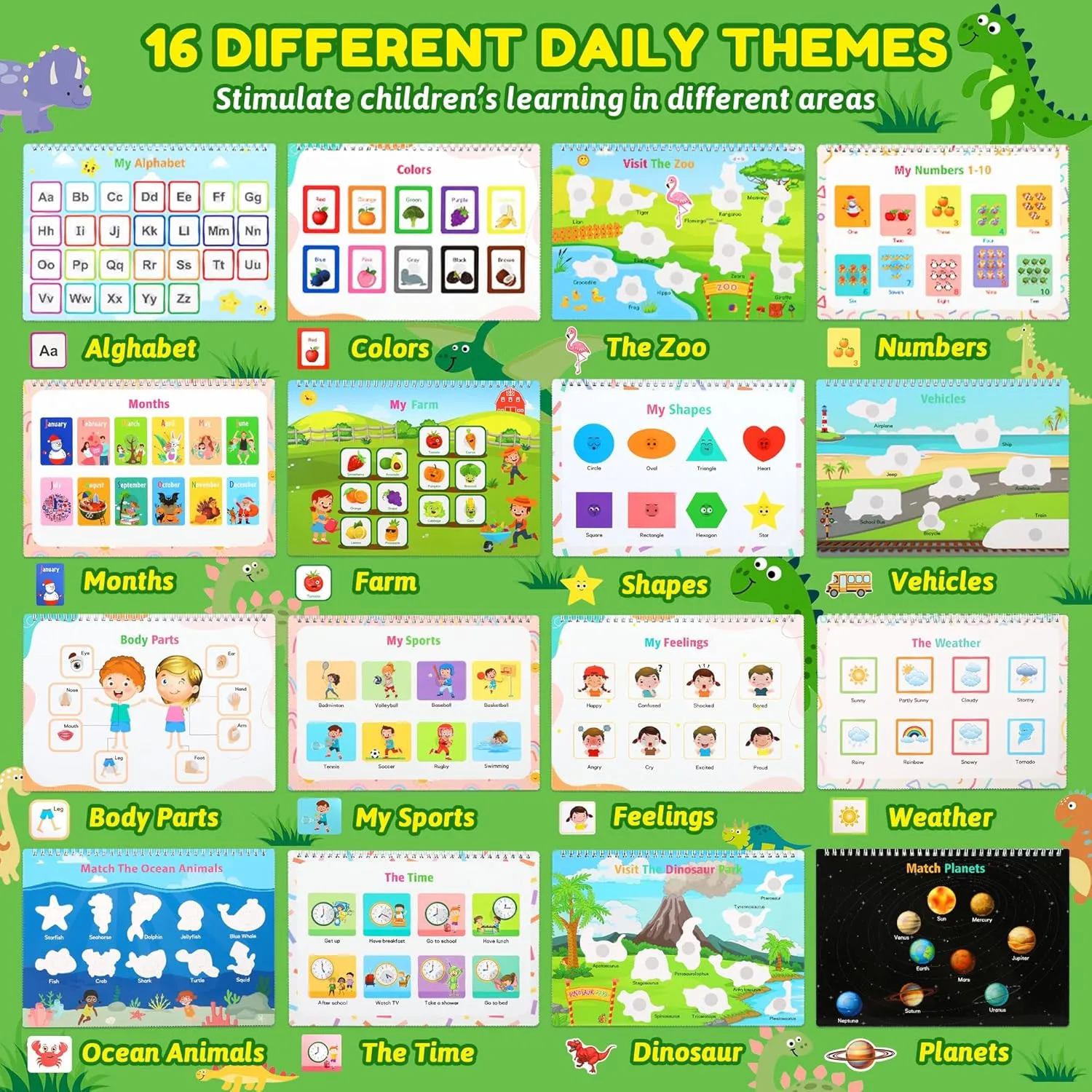 My Preschool Busy Book for Toddler 1-3 3-5, Preschool Learning Activities, Dinosaur Busy Board for Kids, Montessori Educational Toys Game for 3 4 Year Old, Easter Birthdays Gifts for Girls, Boys