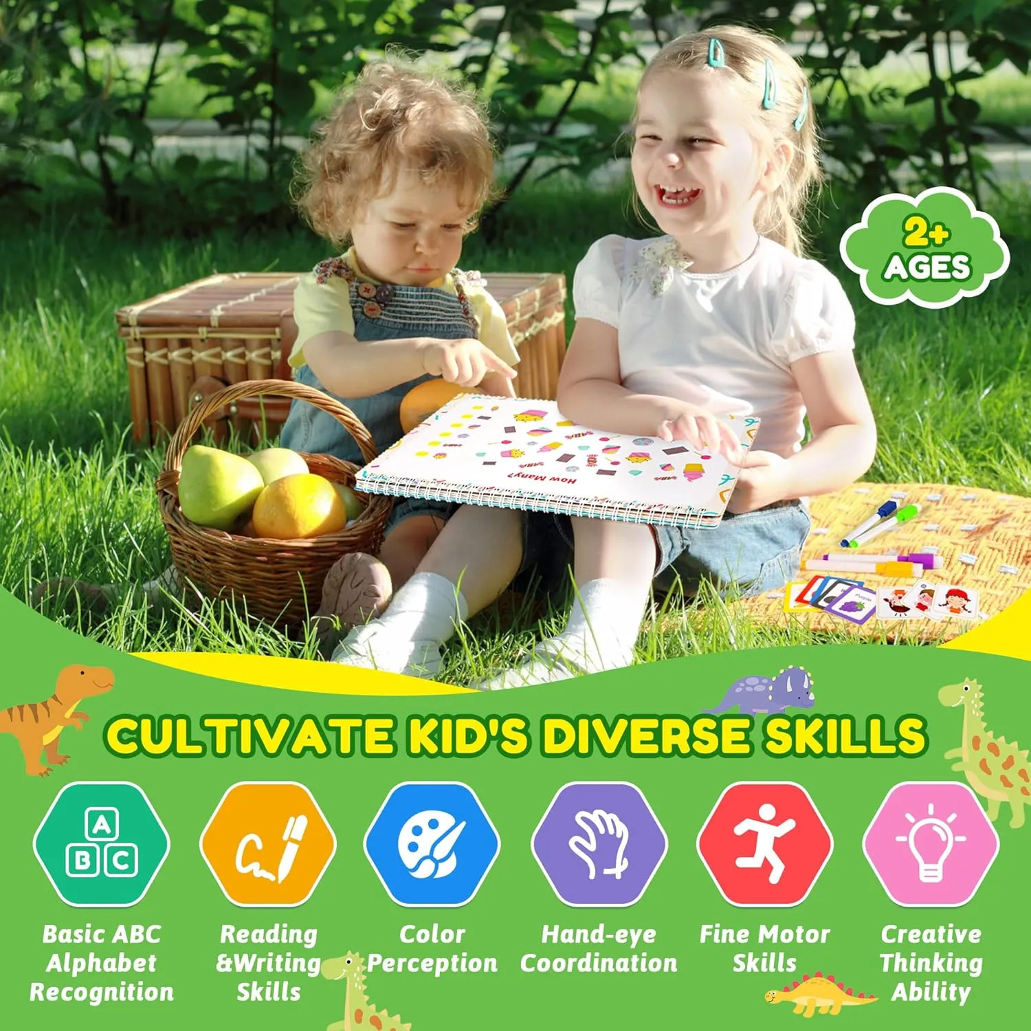 My Preschool Busy Book for Toddler 1-3 3-5, Preschool Learning Activities, Dinosaur Busy Board for Kids, Montessori Educational Toys Game for 3 4 Year Old, Easter Birthdays Gifts for Girls, Boys