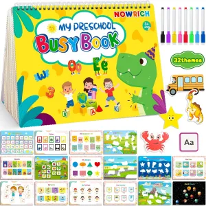 My Preschool Busy Book for Toddler 1-3 3-5, Preschool Learning Activities, Dinosaur Busy Board for Kids, Montessori Educational Toys Game for 3 4 Year Old, Easter Birthdays Gifts for Girls, Boys