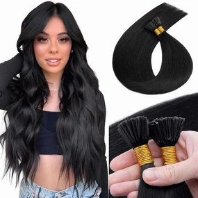 MY-LADY I Tip Hair Extensions Human Hair 100 Strands 16 Inch Jet Black Pre Bonded ITip Human Hair Extensions Cold Fusion Stick Tip Hair Extensions 50g