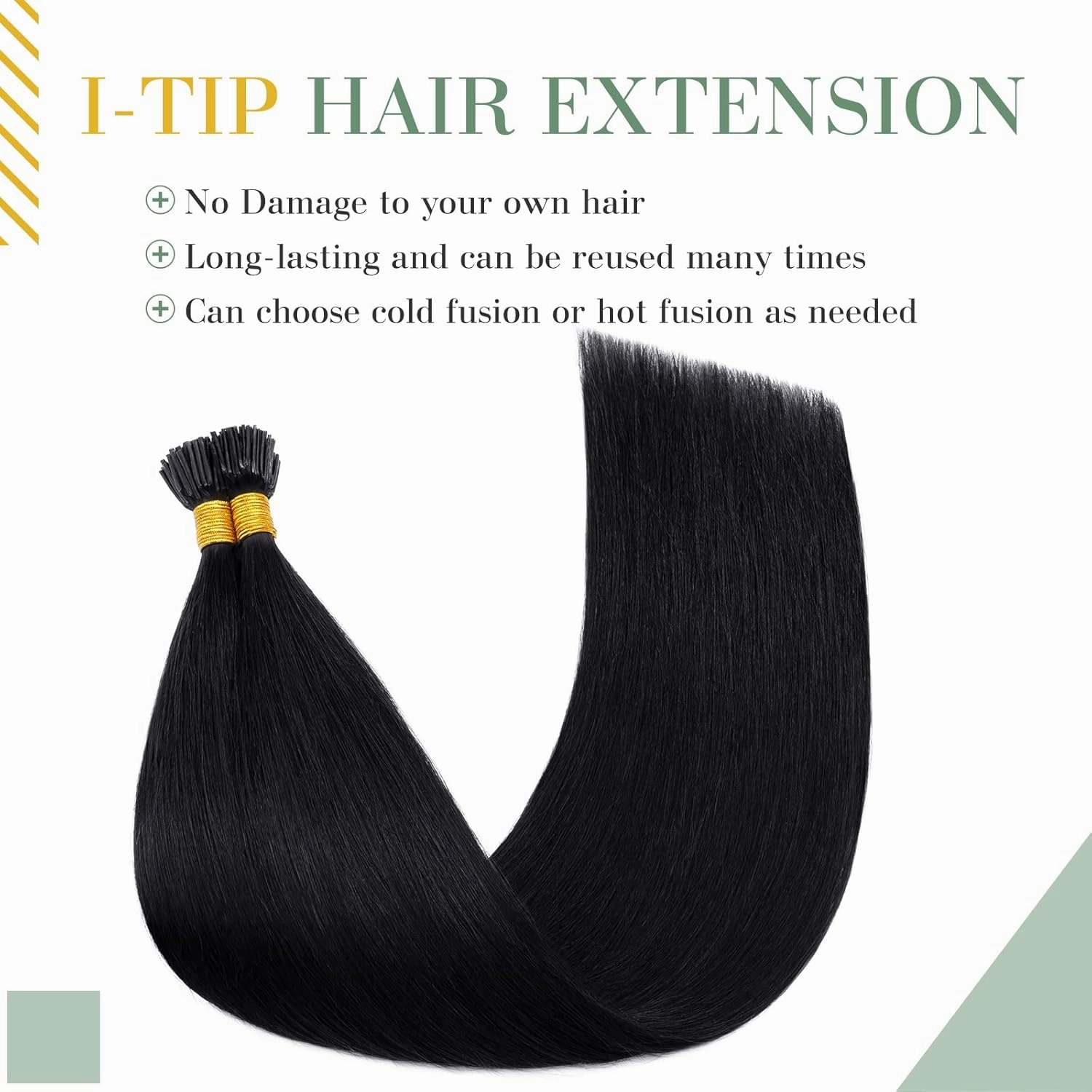 MY-LADY I Tip Hair Extensions Human Hair 100 Strands 16 Inch Jet Black Pre Bonded ITip Human Hair Extensions Cold Fusion Stick Tip Hair Extensions 50g