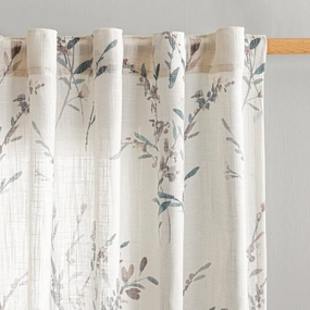 MYSKY HOME Sheer Curtains 84 inches Long 2 Panels for Living Room Window Farmhouse Flax Linen Curtains & Drapes with Light Filtering Privacy Added Floral Printed Classical for Home Decor, Navy Blue