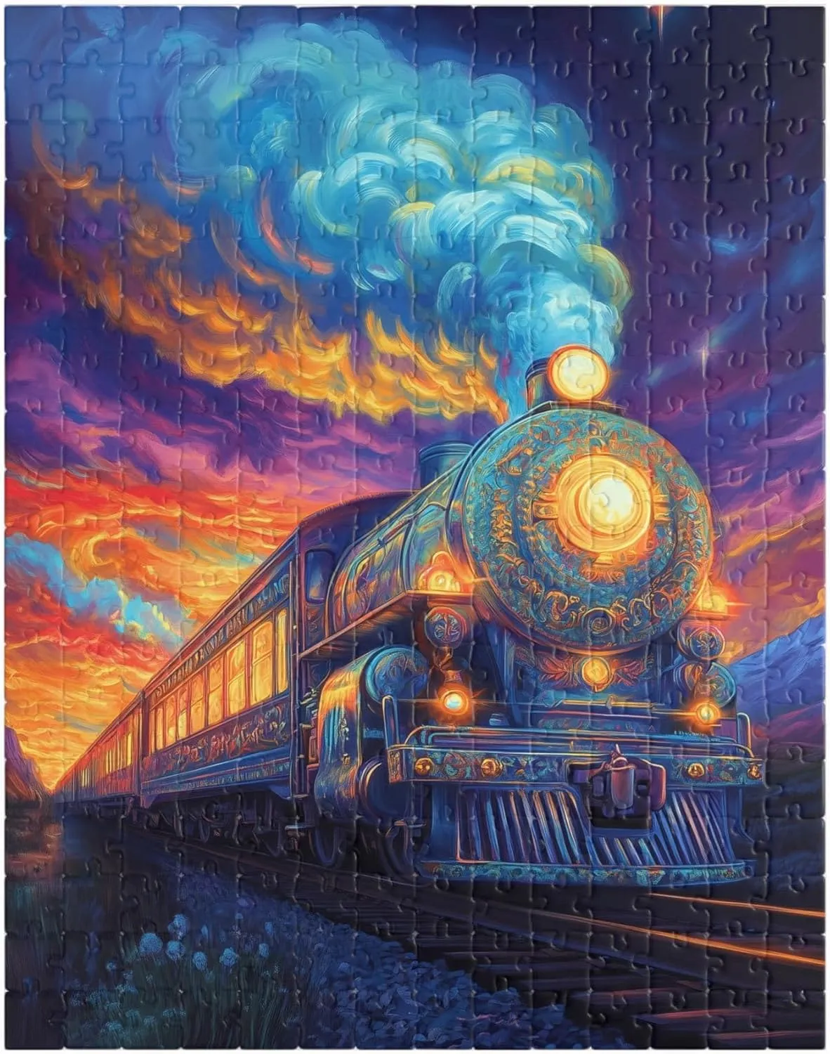Mystical Train at Sunset - 500 Pieces Jigsaw Puzzle. Gift for Holidays, Birthdays, Get Well and Nursing Homes. Fun Tech-Free Vacation Activity