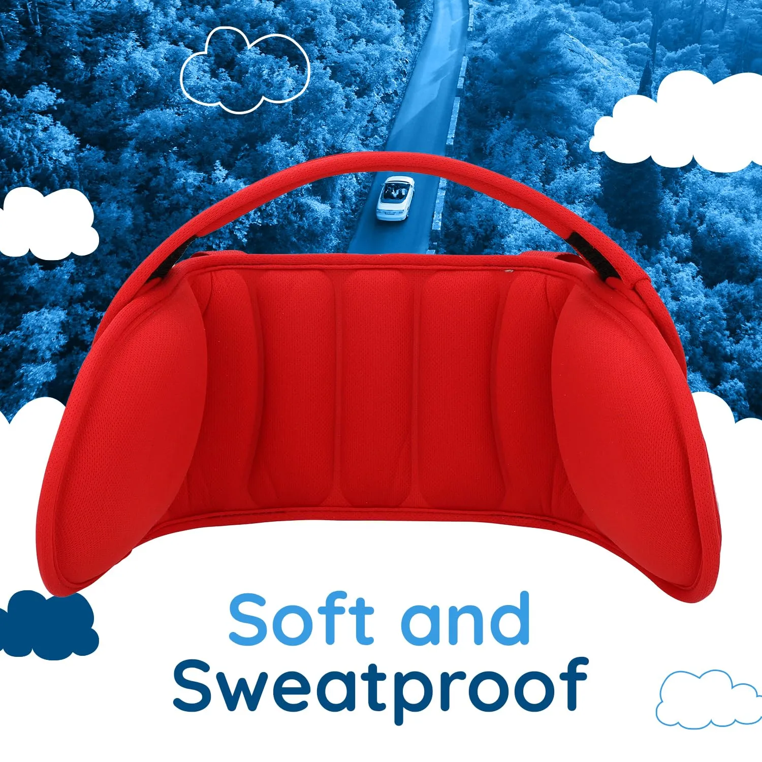 NAPUP Child Head Support for Car Seat – Adjustable Polyester Carseat Head Strap for Sleeping Toddler (Red)