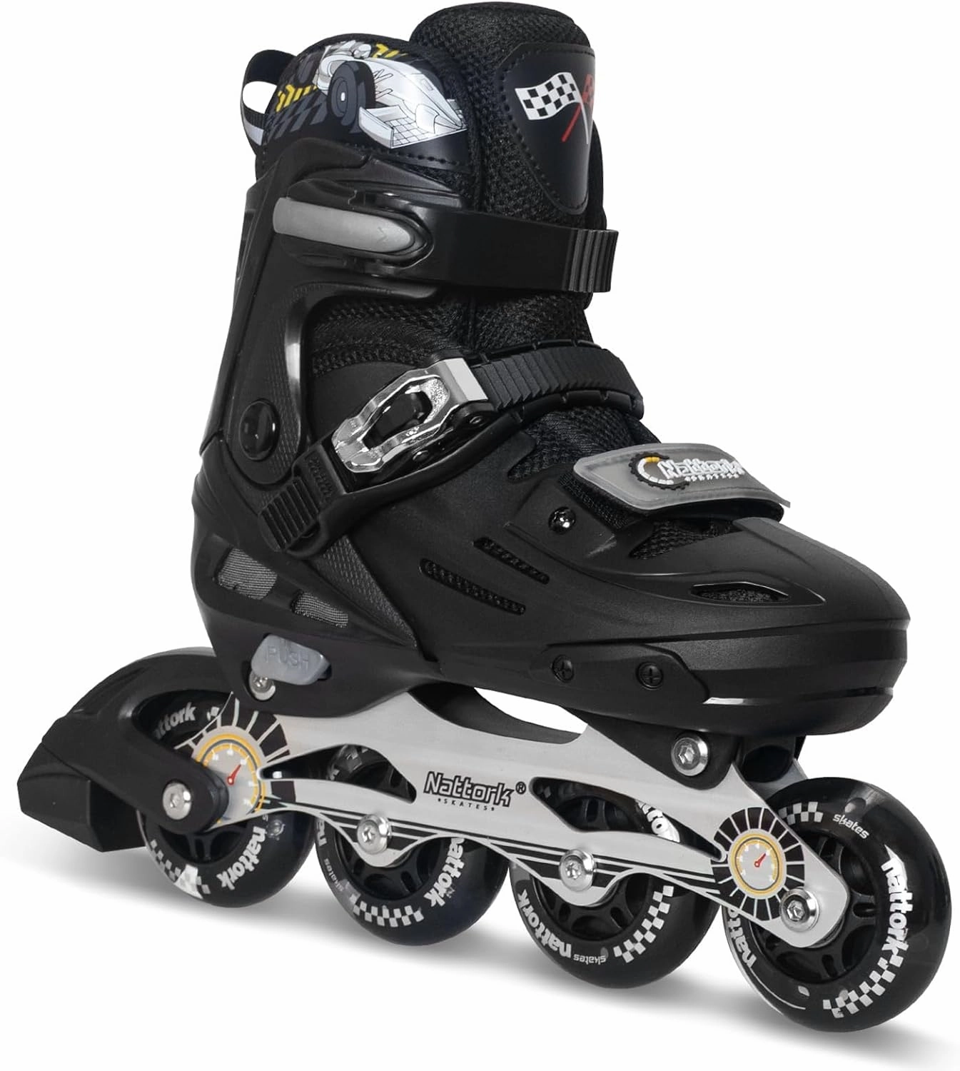 Nattork Kids Inline Skates Adjustable Light up Wheels Blades Roller for Boys Girls- TeenYouth Age 6-12 - Cool Racing Car Decorations Indoor Outdoor Birthday Gift for Son and Grandson