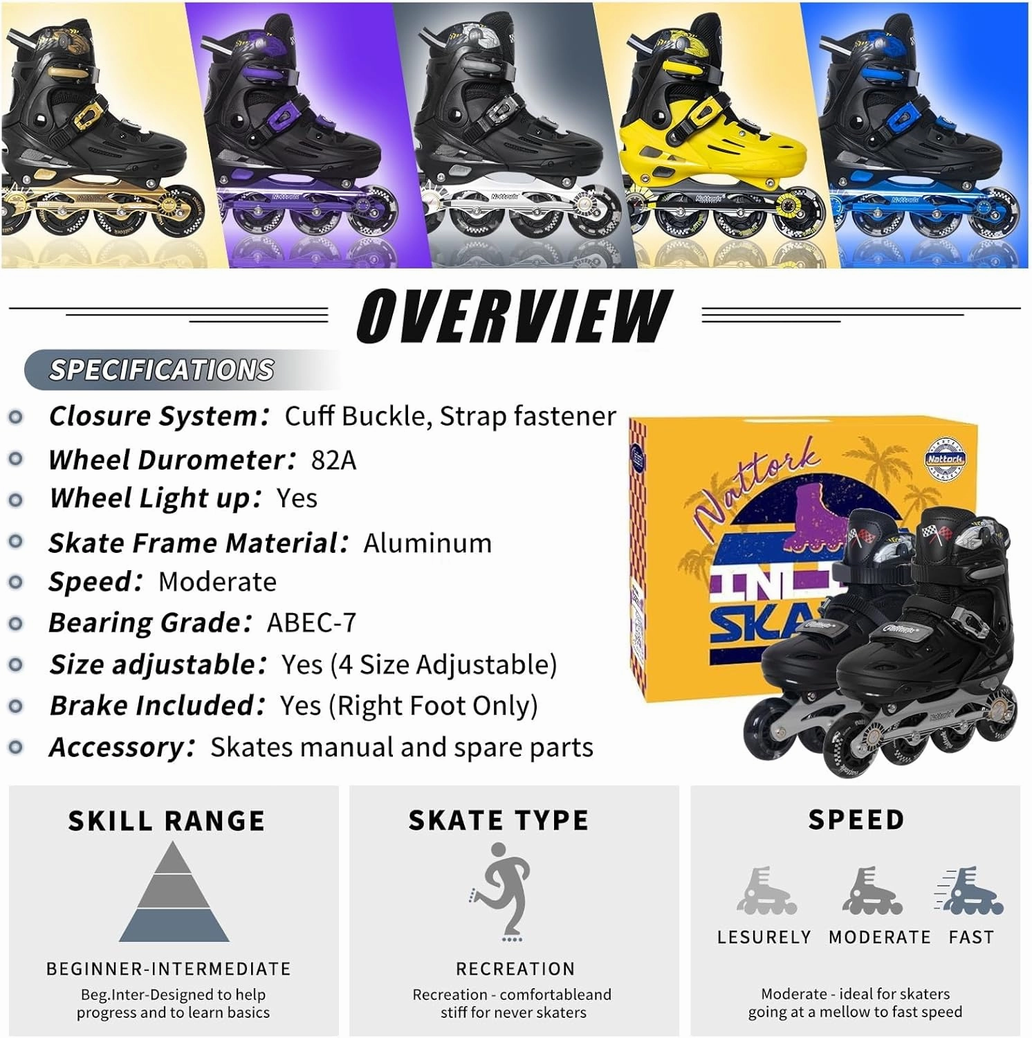 Nattork Kids Inline Skates Adjustable Light up Wheels Blades Roller for Boys Girls- TeenYouth Age 6-12 - Cool Racing Car Decorations Indoor Outdoor Birthday Gift for Son and Grandson