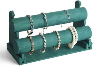 Necklace Holder Green Velvet Bracelet Display Stand 1/2/3 Tiers Detachable T-Shaped Watch Stand for Jewelry Storage Box Exhibition Display Shelf