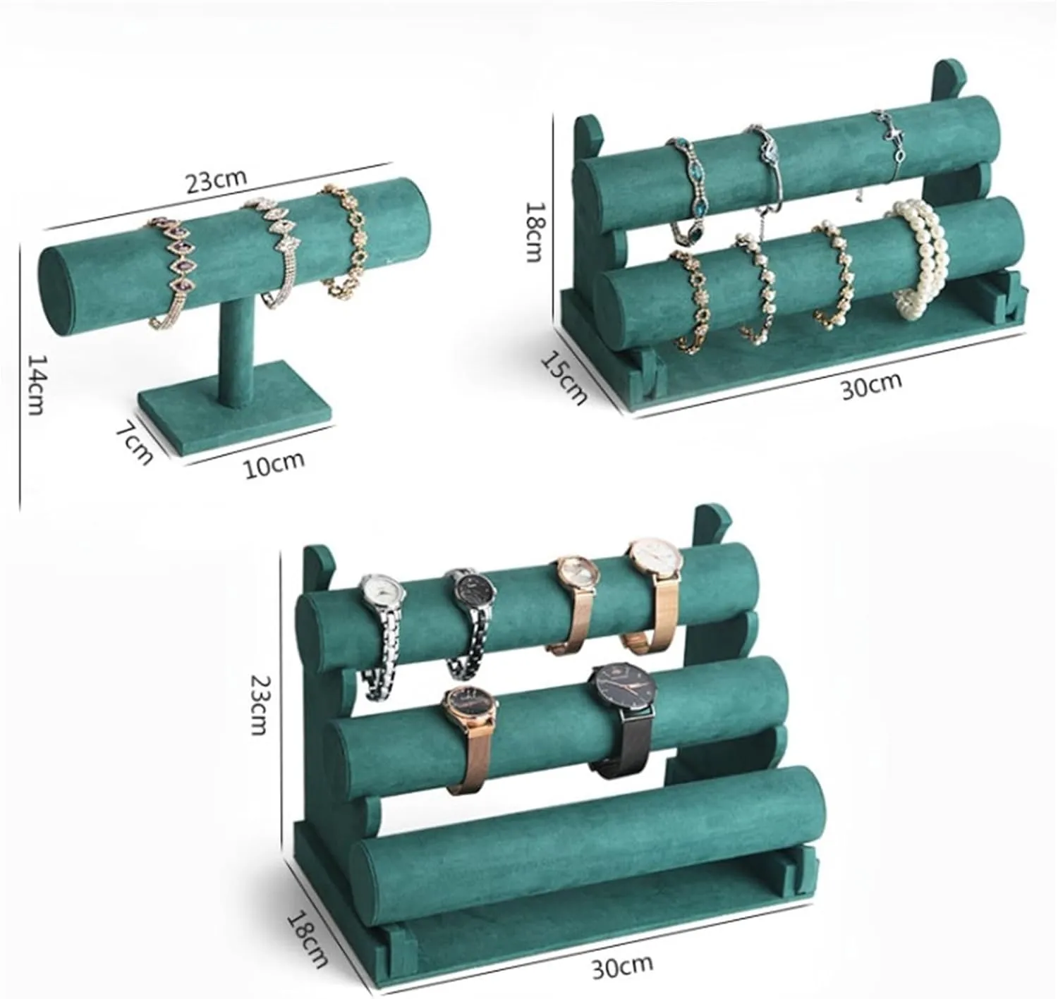 Necklace Holder Green Velvet Bracelet Display Stand 1/2/3 Tiers Detachable T-Shaped Watch Stand for Jewelry Storage Box Exhibition Display Shelf