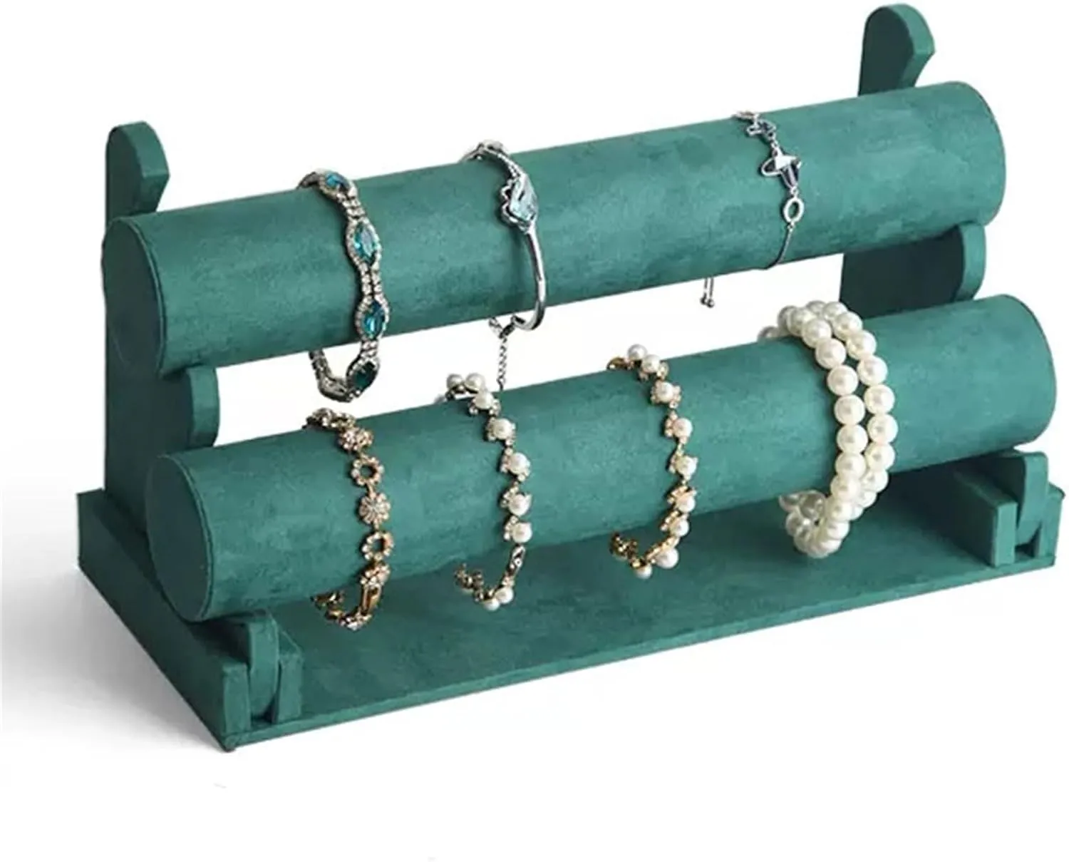 Necklace Holder Green Velvet Bracelet Display Stand 1/2/3 Tiers Detachable T-Shaped Watch Stand for Jewelry Storage Box Exhibition Display Shelf