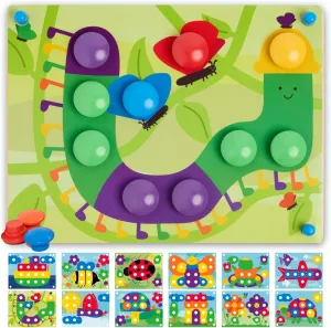 Nene Toys Wooden Color Matching Puzzle for Toddlers 2  Years – Montessori Pegboard Button Game with Wooden Nails & Cards – Educational Toy for 2 3 Year Old Boys Girls – Fine Motor Skill Learning