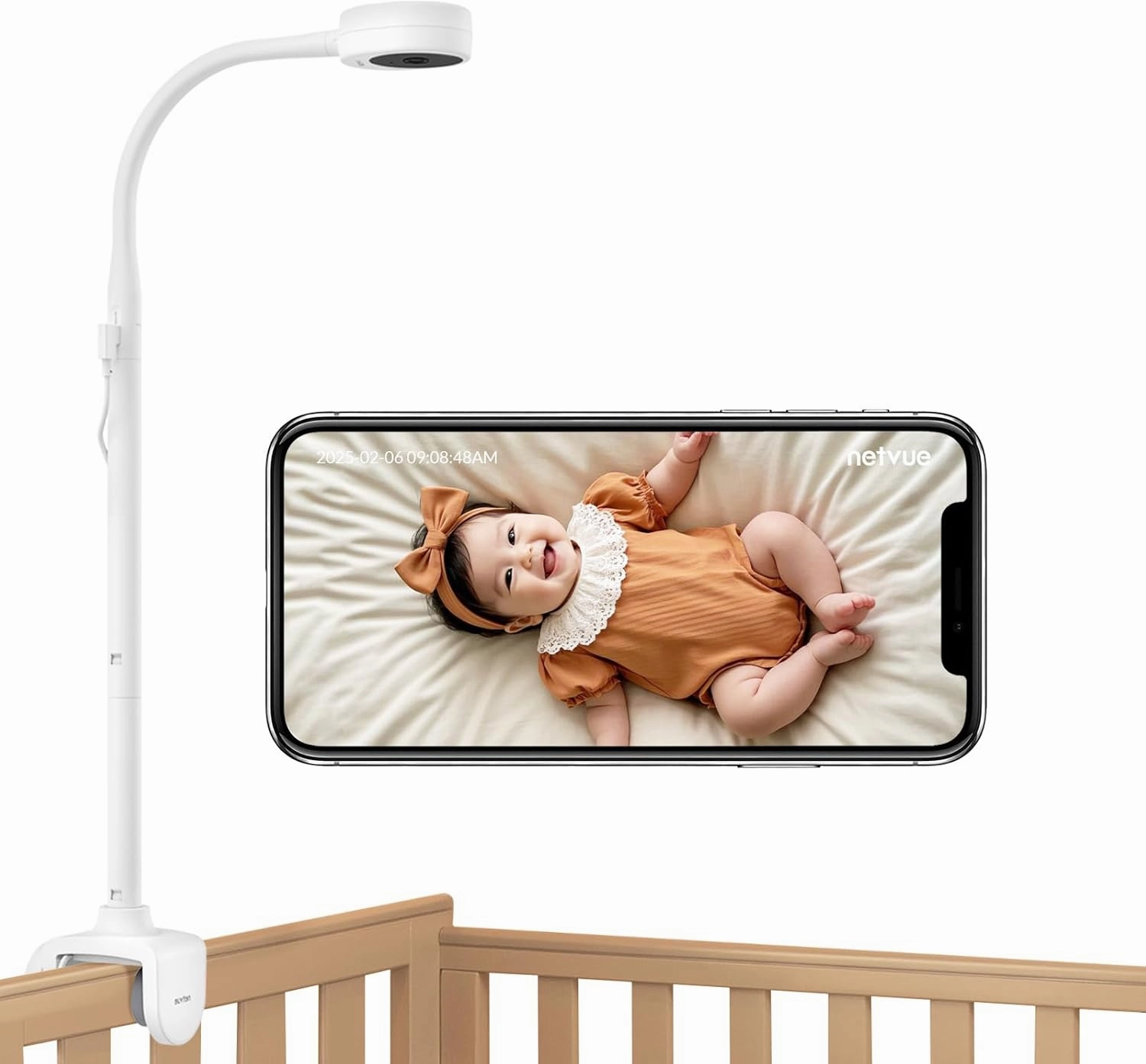 NETVUE Peekababy Baby Camera Monitor, Wireless Baby Monitor with Camera & Audio, 4-in-1 Crib Mount, Smart App, Sleep Analysis & Two-Way Talk (White)