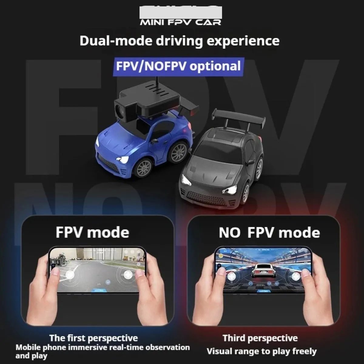 New 1/100 First Vision FPV RC Drift Car with 720P HD Camera LED Ambient Lights 3 Speed Modes Interactive App Control with Gyro Controls Mini Racing Cars for Adults (FPV- Black)